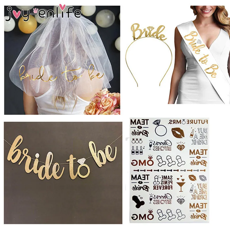 

JOY-ENLIFE 1Set Wedding Party Decoration Garter Veil Hen Night Party Bride To Be Bachelorette Bridesmaids Photobooth Supplies