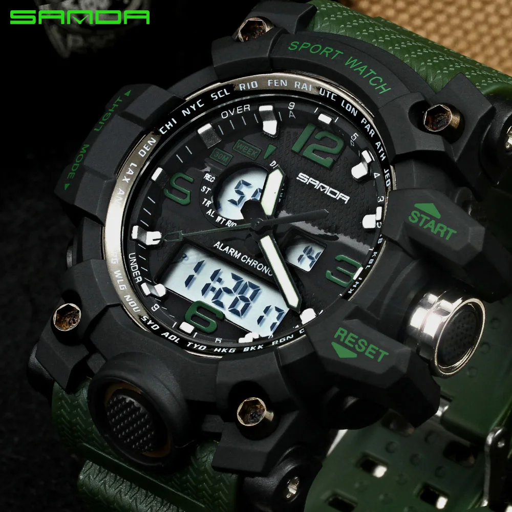 

SANDA Brand Dual Display Wristwatches Mens Watches Top Brand Luxury men sport watch waterproof clock relogio masculinos 2017