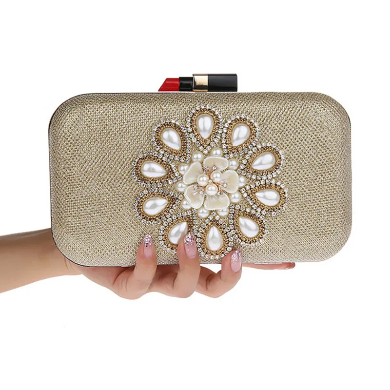 

Designer flower Beading Luxury crystal Clutch bags bling rhinestone evening bags Gold women evening clutch bags party bag ZH052