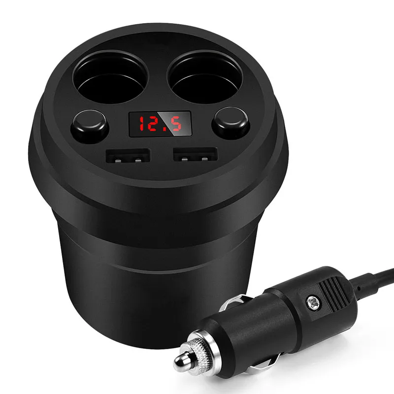 Car Dual USB Ports Charger Cup Holder Cigarette Lighter Socket Power