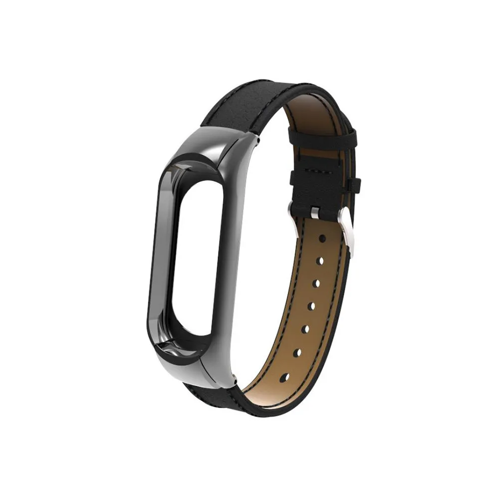 

Leather Wristband With Ultra-fine line Classic Band Strap Metal Dial Frame Case Cover Compatible For Xiaomi Mi Band 3 Bracelet