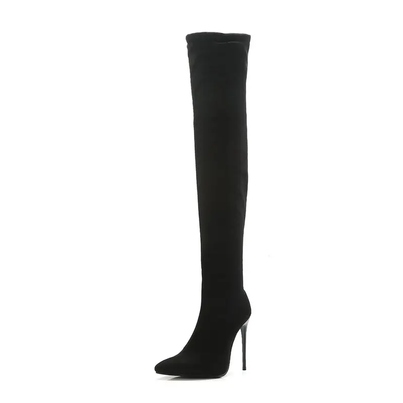 LDHZXC/модные женские зимние сапоги до бедра; однотонные женские ботфорты на высоком каблуке; Прямая ; большие размеры 46, 47, 48 - Цвет: Черный