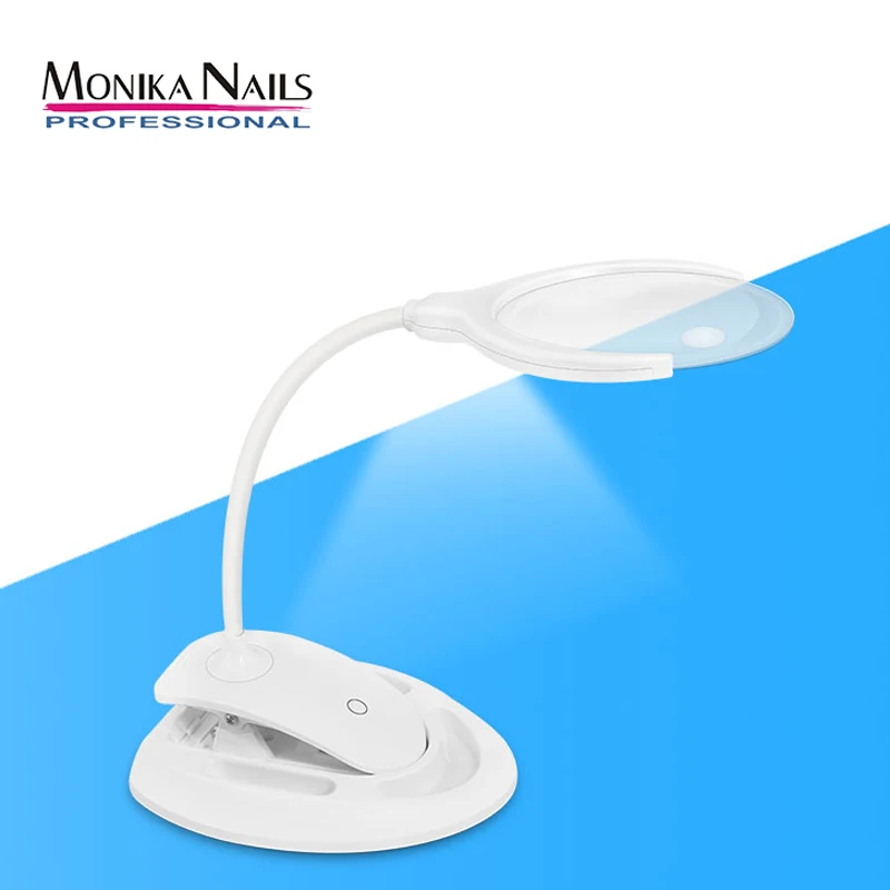 

Monika 3X 8X Stand Magnifier LED Floor Lamp with Foldable Magnifying Glass Tattoo Nail Lamp with Clamp Stand Nail Art Equipment