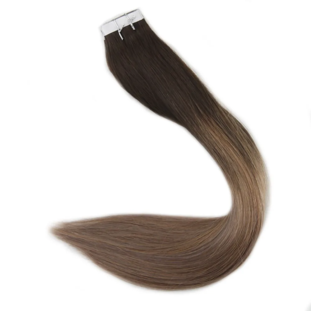 Full Shine Tape in Hair Extensions 50 Gram Glue On Hair Balayage Color Machine Remy Human Hair Extensions Invisible Hair Tapes - Цвет: 2 6 18