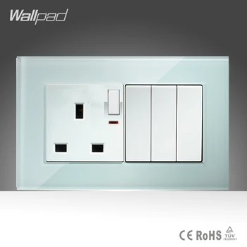 

13A UK Switched LED Socket and 3 Gang Wallpad 146*86mm BS CE White Crystal Glass 13A UK Switched Socket and 3 Gang Switch