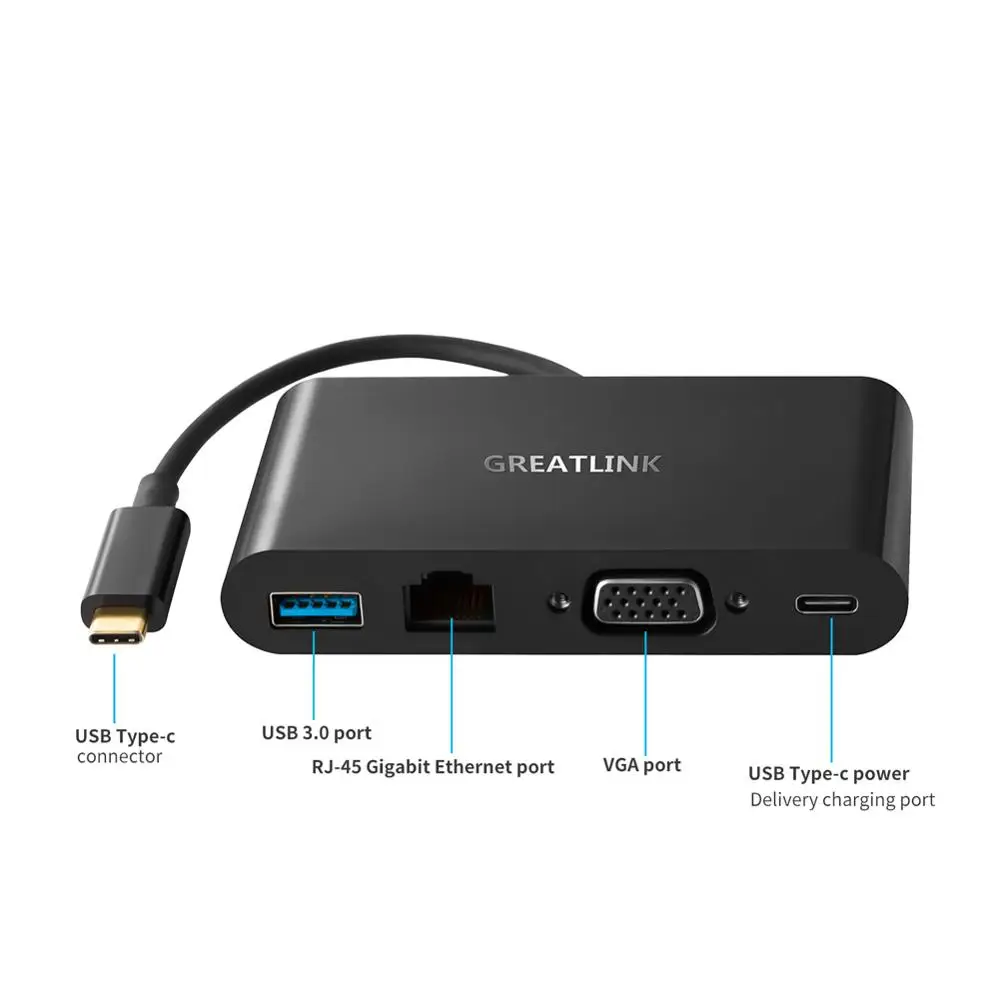 USB-C многопортовый адаптер с VGA, USB 3,0, Gigabit Ethernet и usb type C питания зарядный порт адаптер конвертер кабель