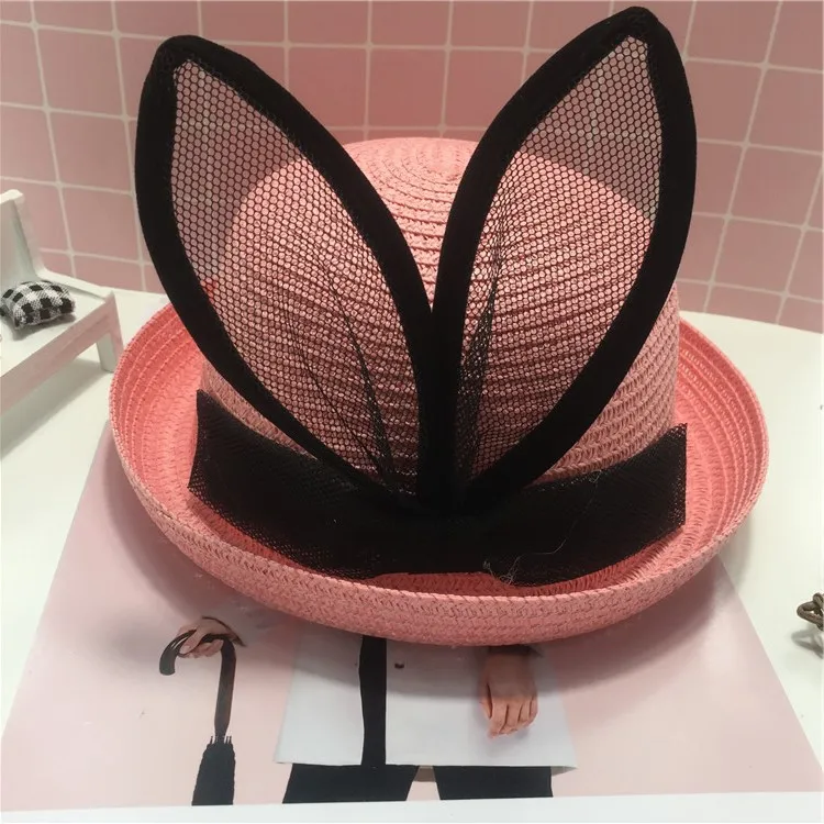 

Summer Baby Breathable Cap Female Baby Out Beach Straw Hat Cute Rabbit Animal Ear Girls Hat 2019 Children Photography Props Hat