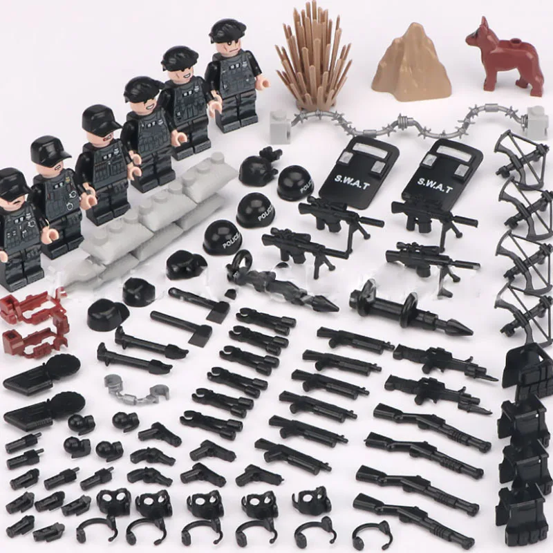 

2019 DIY Mini Block Military Figure Anti-black Armed Forces SWAT Team Building Block Toy For children Gift