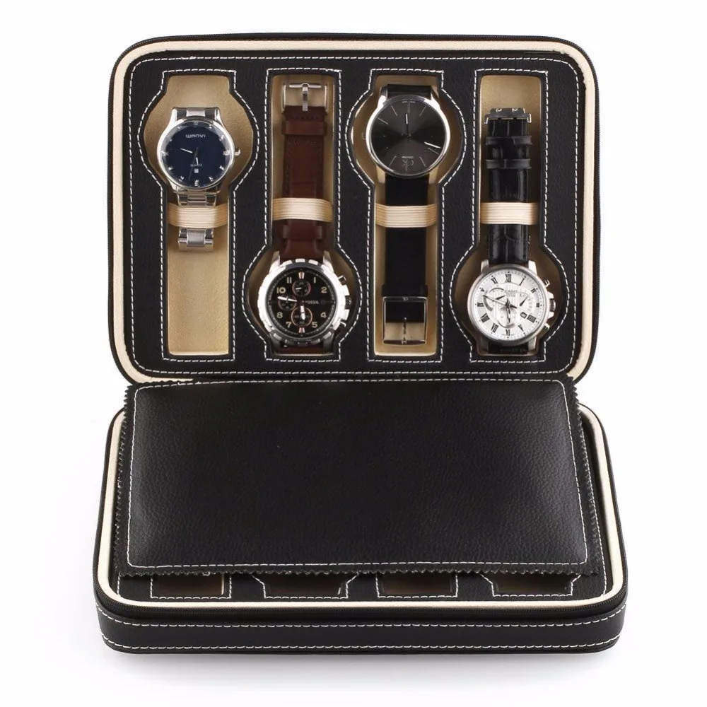 ONEISALL 8 Grids Leather Watch Storage Box Showing Watch Case Tray