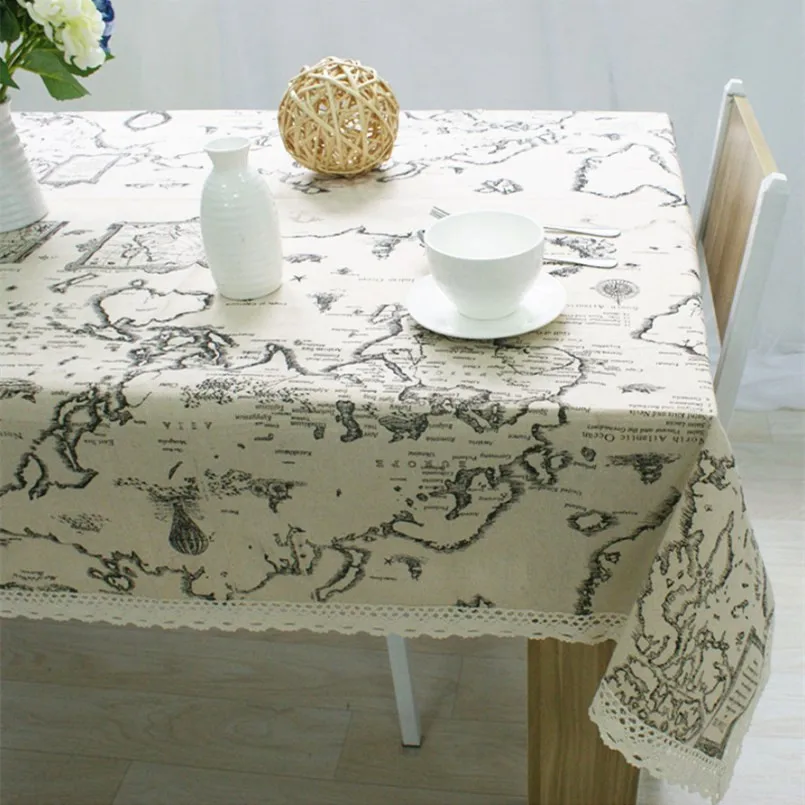 

New Tablecloth World Map Printed Cotton Linen Tablecloth Wholesale Linen Towel Universal Tablecloth Wedding Table Table Cover