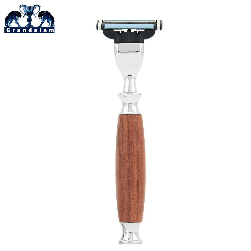 

Grandslam Male Safety Shaving Razor Shave Beard Razors For Men Refills Mach 3 Blade Knife Natural Wood Handle + Gift Box