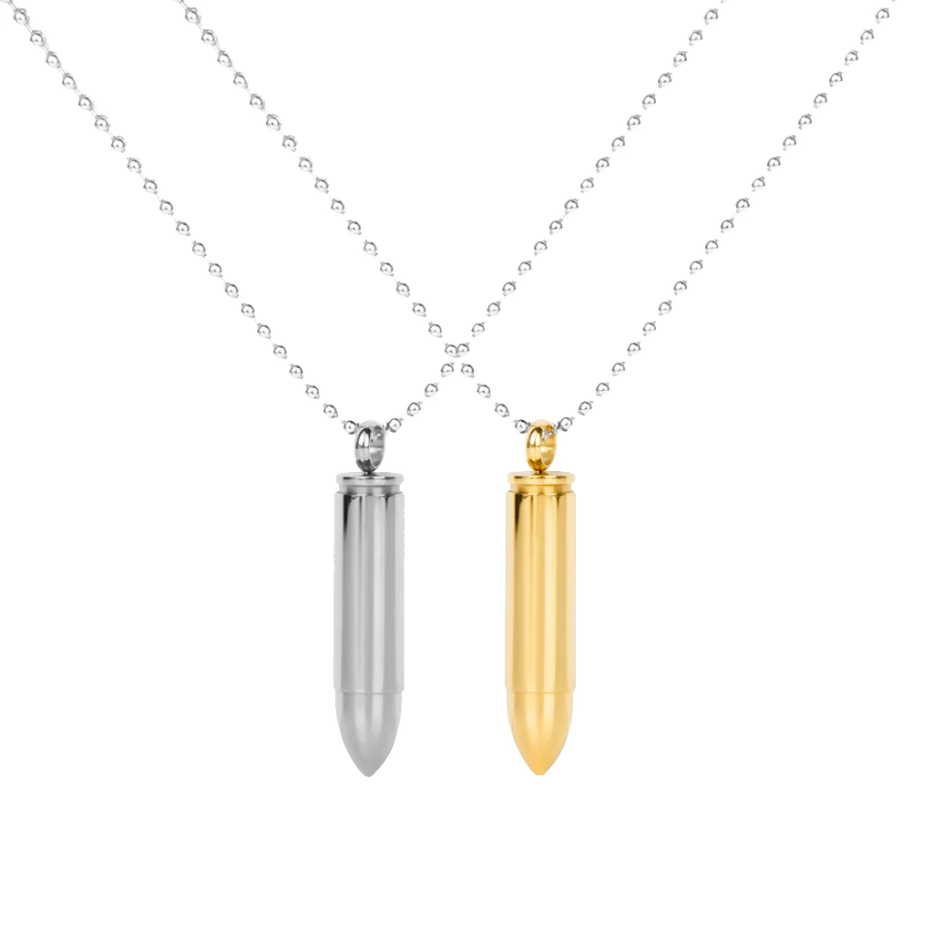 Mens Womens Stainless Steel Bullet Necklace Pendant Cremation Urn Jewelry