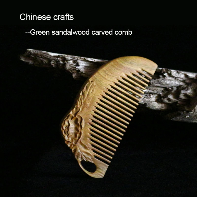 Китайское ремесло зеленый гребень из сандалового дерева пион ...