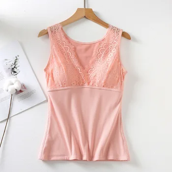 

Women Thermal Underwear Lace Stitching V-Neck Vest Autumn And Winter Fashion Ladies Warm Vest