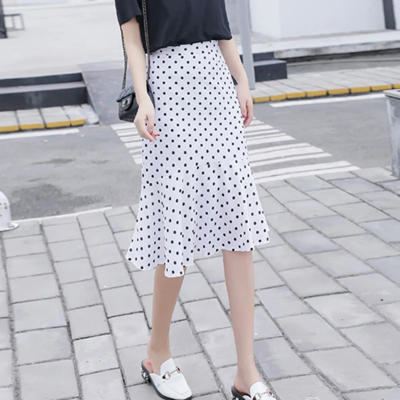 Летняя новая женская юбка с длинным разрезом Высокая талия шифон рыбий хвост юбка тонкий волнистый темперамент юбка QQ332