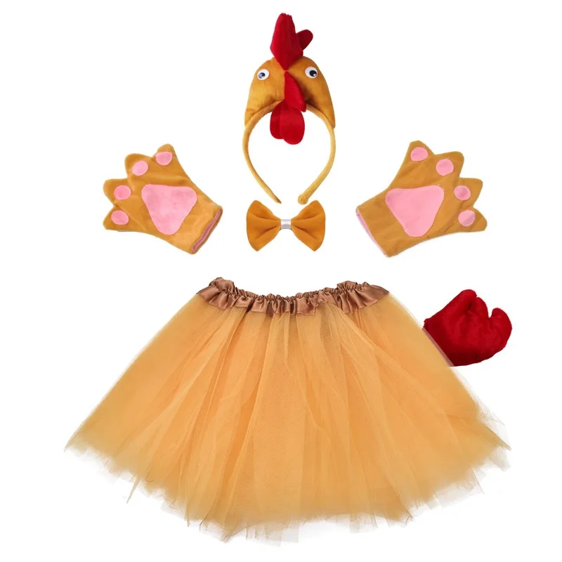 

Girl Women Chicken Duck Cock Cosplay Headband Tutu Skirt Tie Tail Set Kids Adult Children Party Props Costume Halloween Carnival