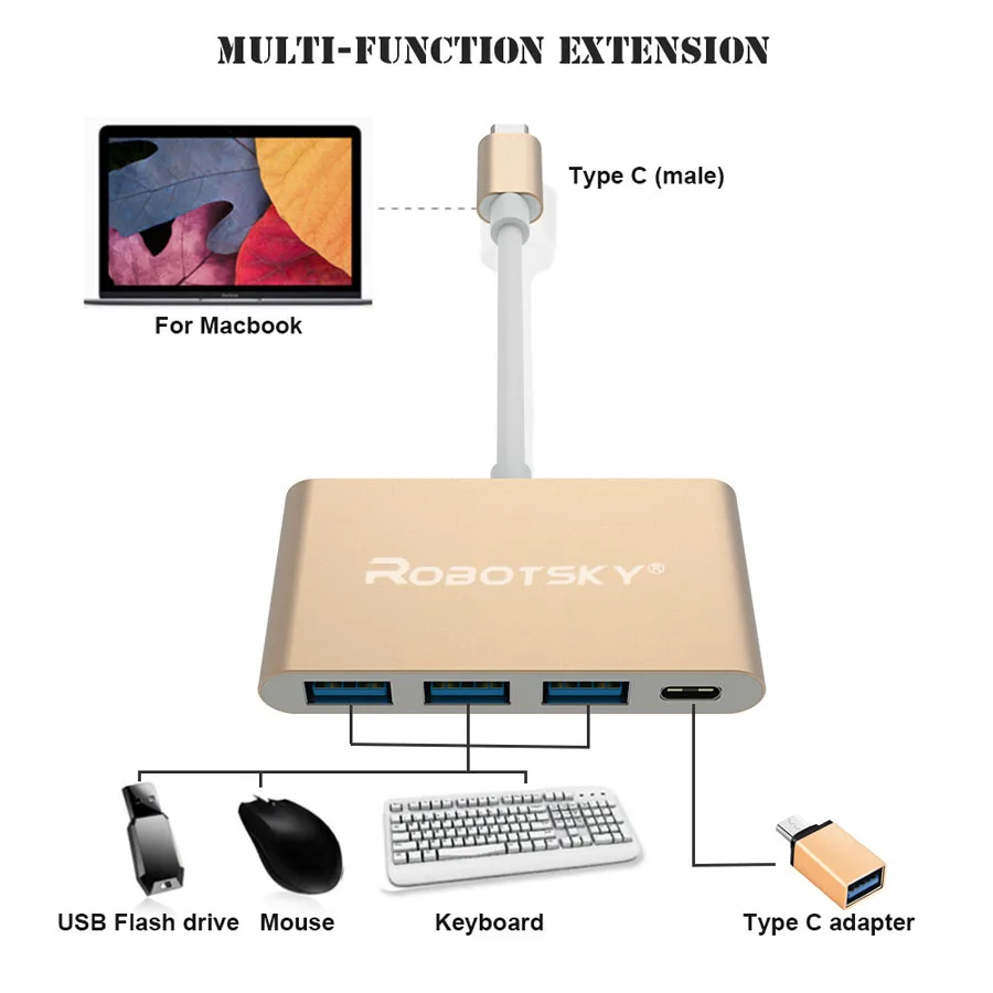 Супер Скоростной USB 3,1 к USB 3,0 type-C концентратор адаптер type C к 4 в 1 USB3.0 USB-C зарядное устройство конвертер для Apple Macbook разъем