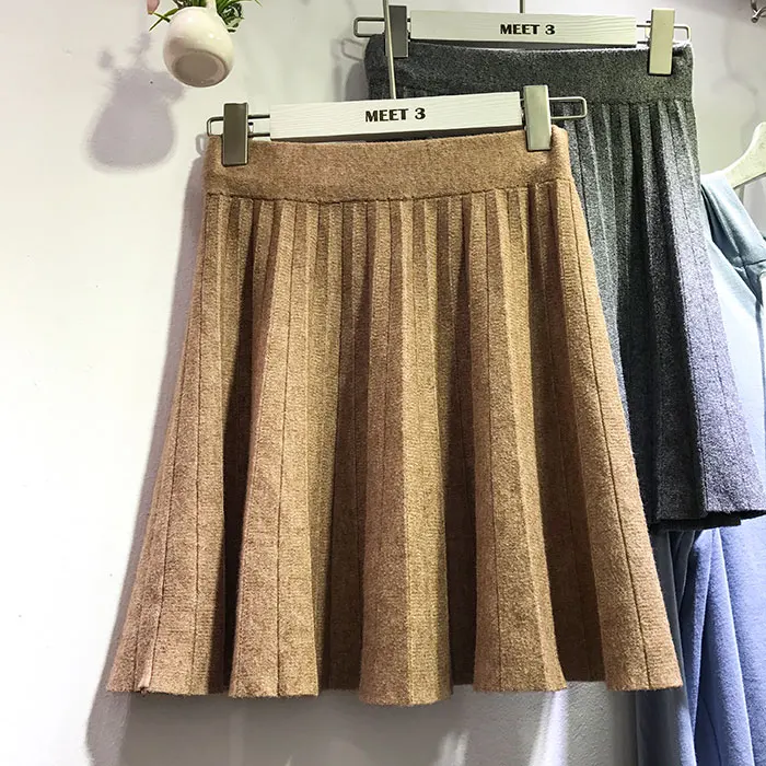 High Waist Knitting Skirt 2017 New Autumn All-match Half Mini Skirt Woman Slim Solid Colour Fashion Cotton Pleated Skirt GL1013 (4)