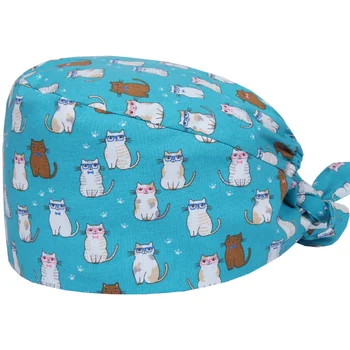 

Women Candy Blue Surgical Scrub Caps Cotton Tieback Medical Hat for Dentist Doctor Nurse Work Hats with Elasticized Section Soft