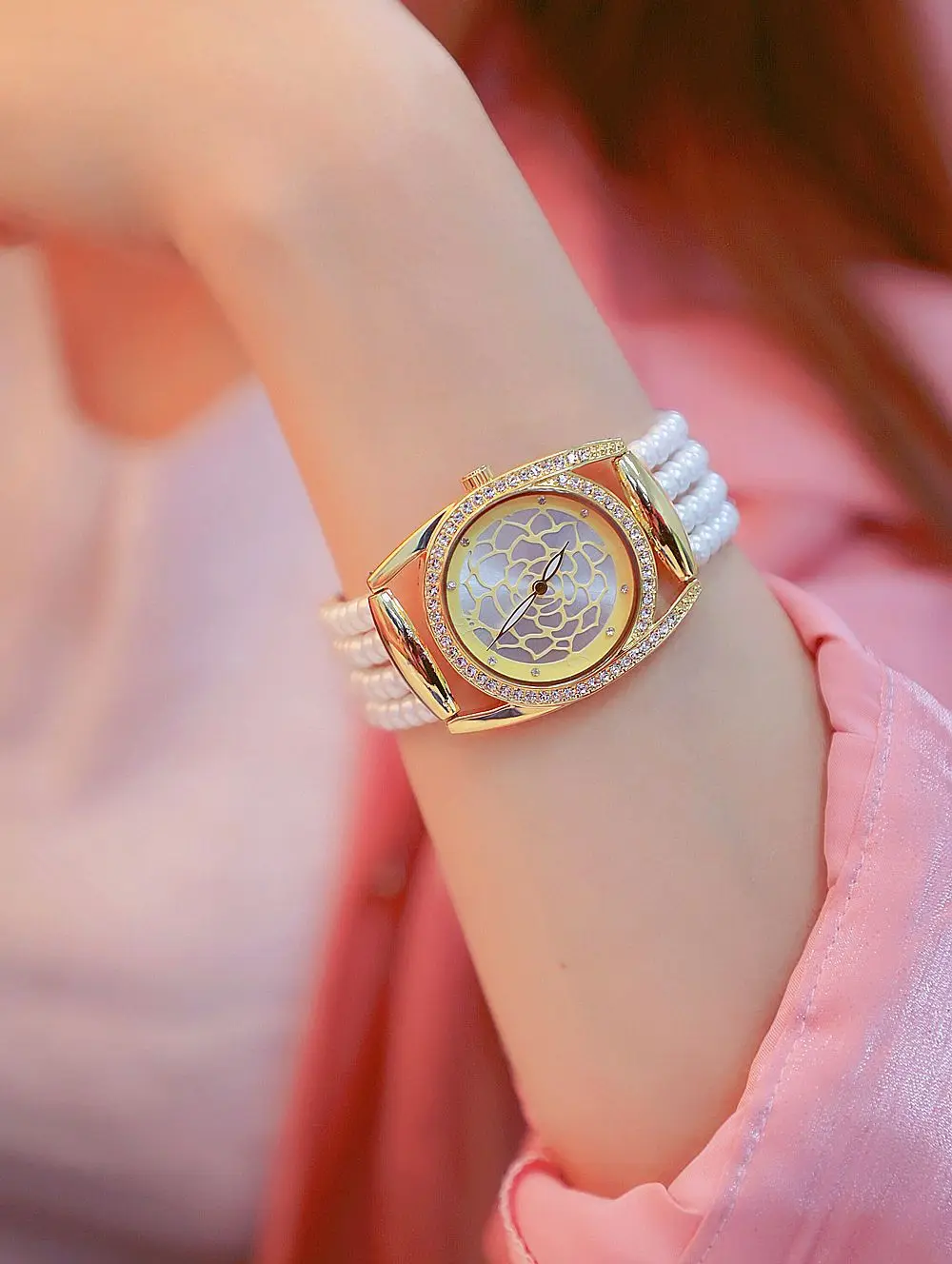 Женские часы, модные женские часы, Роскошный Жемчужный ремешок, повседневные часы, женские Стразы, кварцевые наручные часы, браслет, reloj mujer