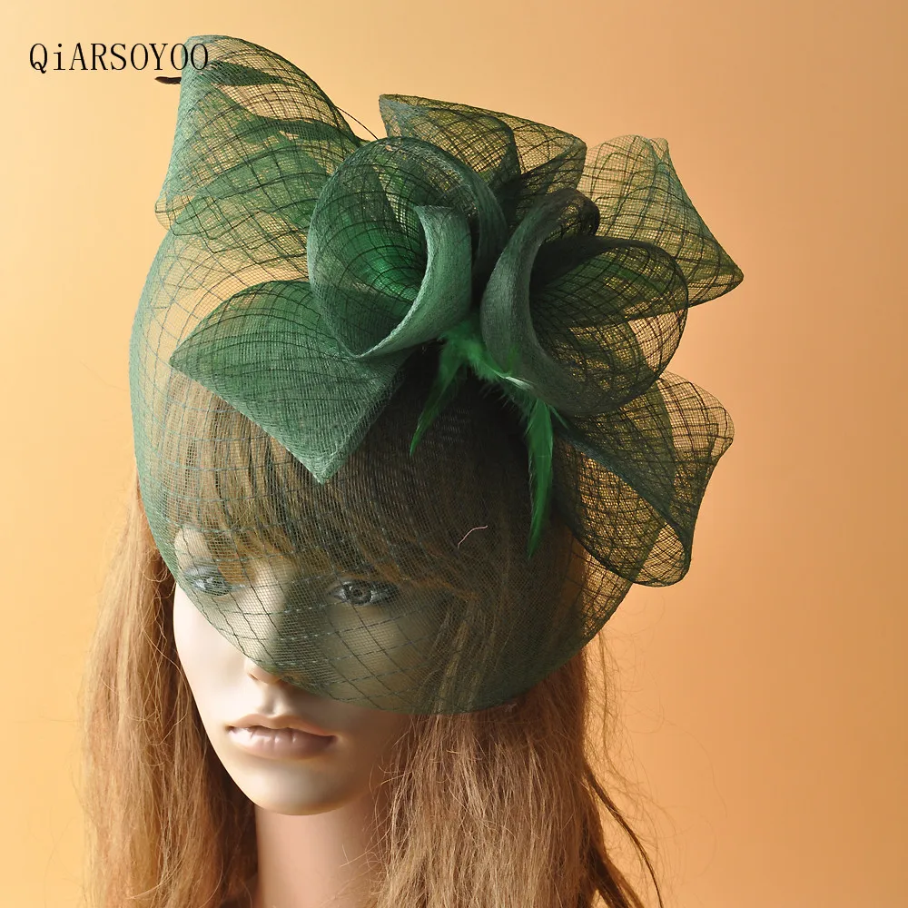 

Flower Net Feather Fascinators Hat Big Mesh Gauze Flower Hairpins Green Yellow Ladies Wedding Party Costume Headwear & Hats