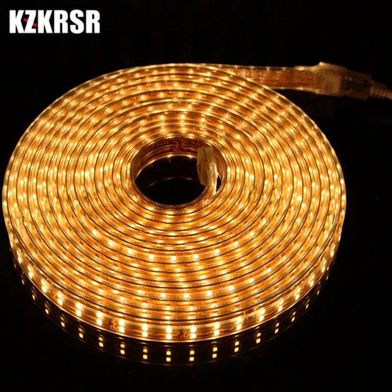 KZKRSR AC 220V Светодиодная лента 2835 gold PCB двухрядная гибкая световая полоса 156 Led/M