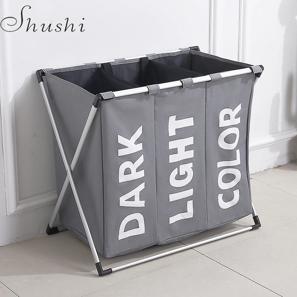 Günstige SHUSHI Faltbare Schmutzige kleidung wäsche korb Drei gitter bad wäschekorb Organizer hause büro metall lagerung korb