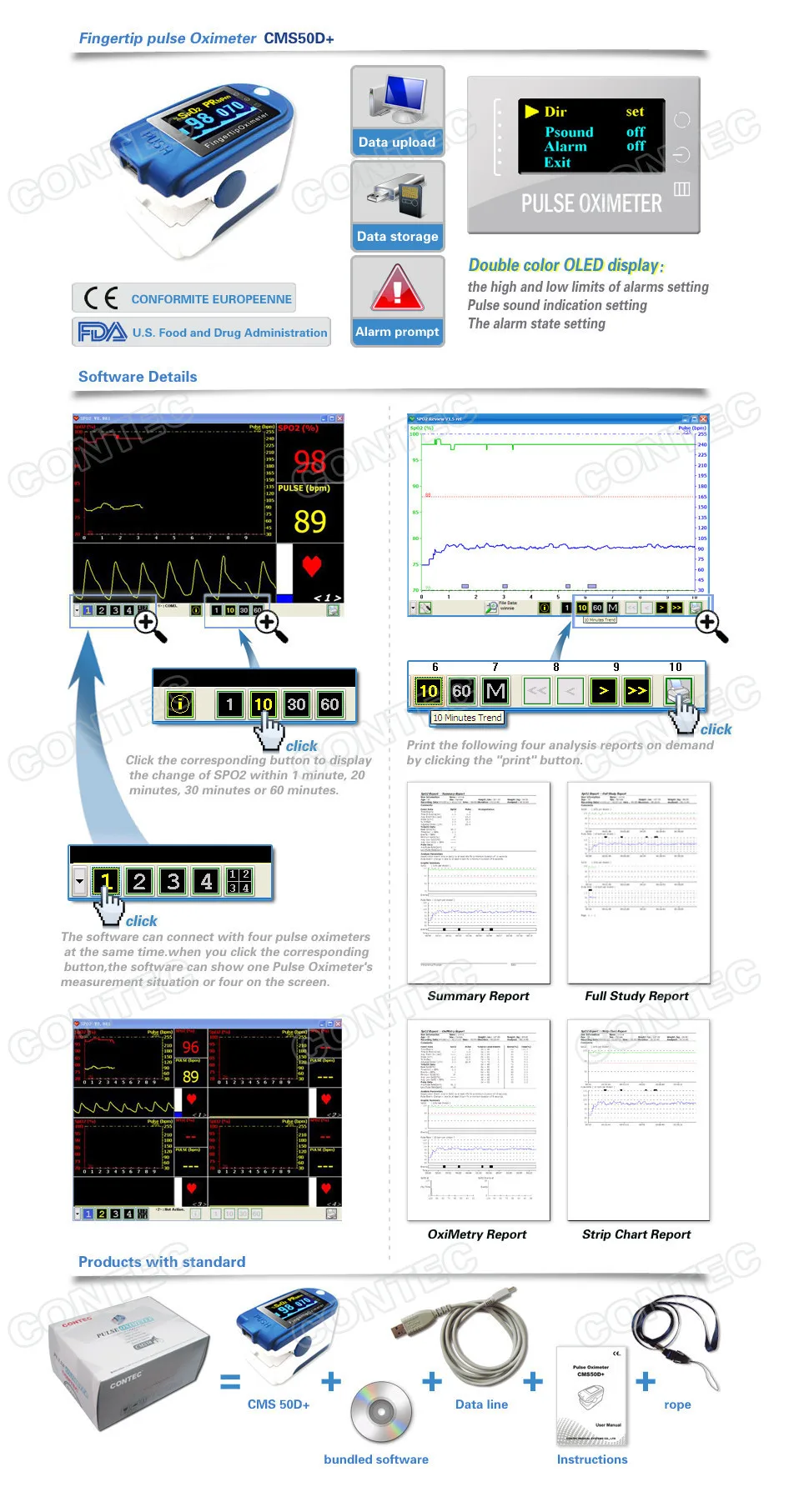 CONTEC Oximetro CMS50D+ OLED насыщенность крови кислородом Spo2 пульсометр, программное обеспечение USB Пальчиковый наконечник Пульсоксиметр