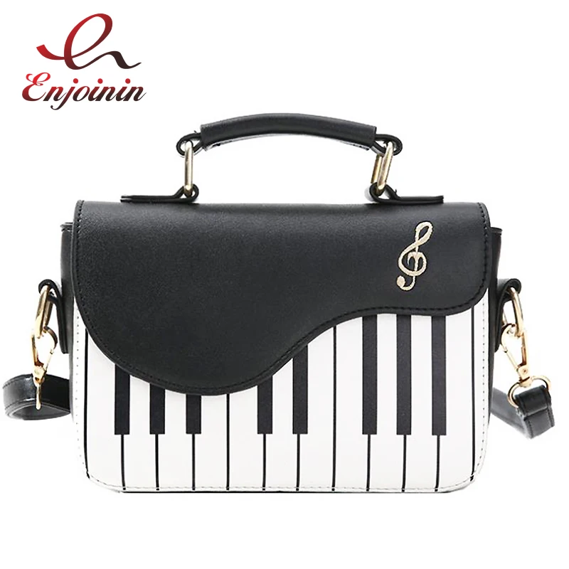 Kaufen Nette Klavier Muster Mode Pu Leder Casual Damen Handtasche Schulter Tasche Umhängetasche Messenger Bag Beutel Totes frauen Klappe