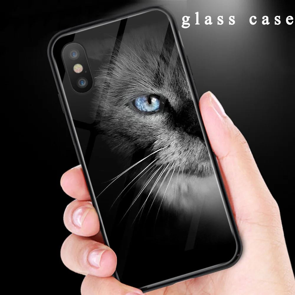 

ciciber Cute Animal Cat Patterned Tempered Glass Cases For Iphone 8 6S 7 6 Plus X XR XS MAX Hard Phone Back Cover Fundas Capa