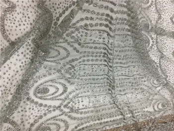 

glued glitter print african mesh tulle lace 5yards YG-41 for wedding/evening dress/party in silver color