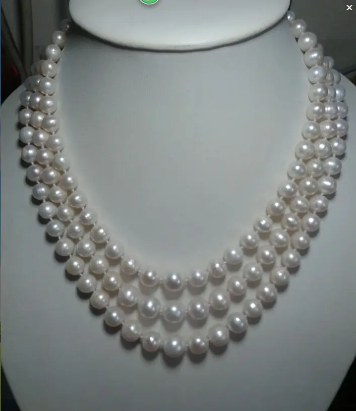 

Jew3116 triple strands 8-9mm tahitian south sea white pearl necklace 18"19"20" (A0501)
