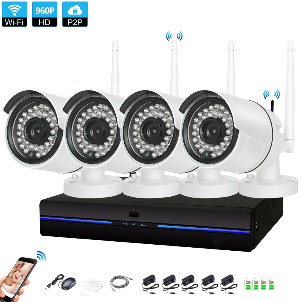 

Wireless Security Camera System 4CH NVR Kit 960P HD Outdoor IP Camera Waterproof Wifi Surveillance CCTV Camera System