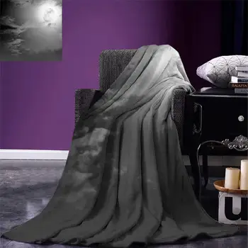 

Night Sky Blanket Full Moon and Clouds Midnight View Vintage Black and White Style Dramatic Scene Warm Blankets for Beds