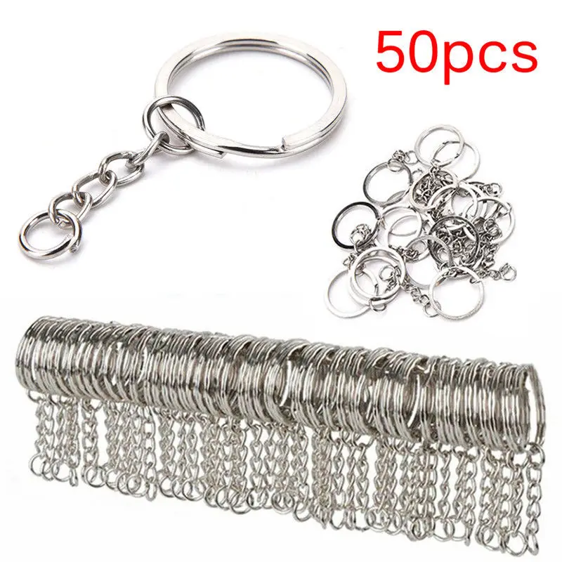 

50pcs 25mm Polished Silver Color Keyring Keychain Split Ring With Short Chain Key Rings Women Men DIY Key Chains Accessories