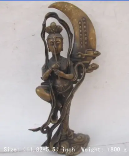 

11.82 inch / Elaborate Chinese Buddhism copper goddess guanyin bodhisattva play the flute
