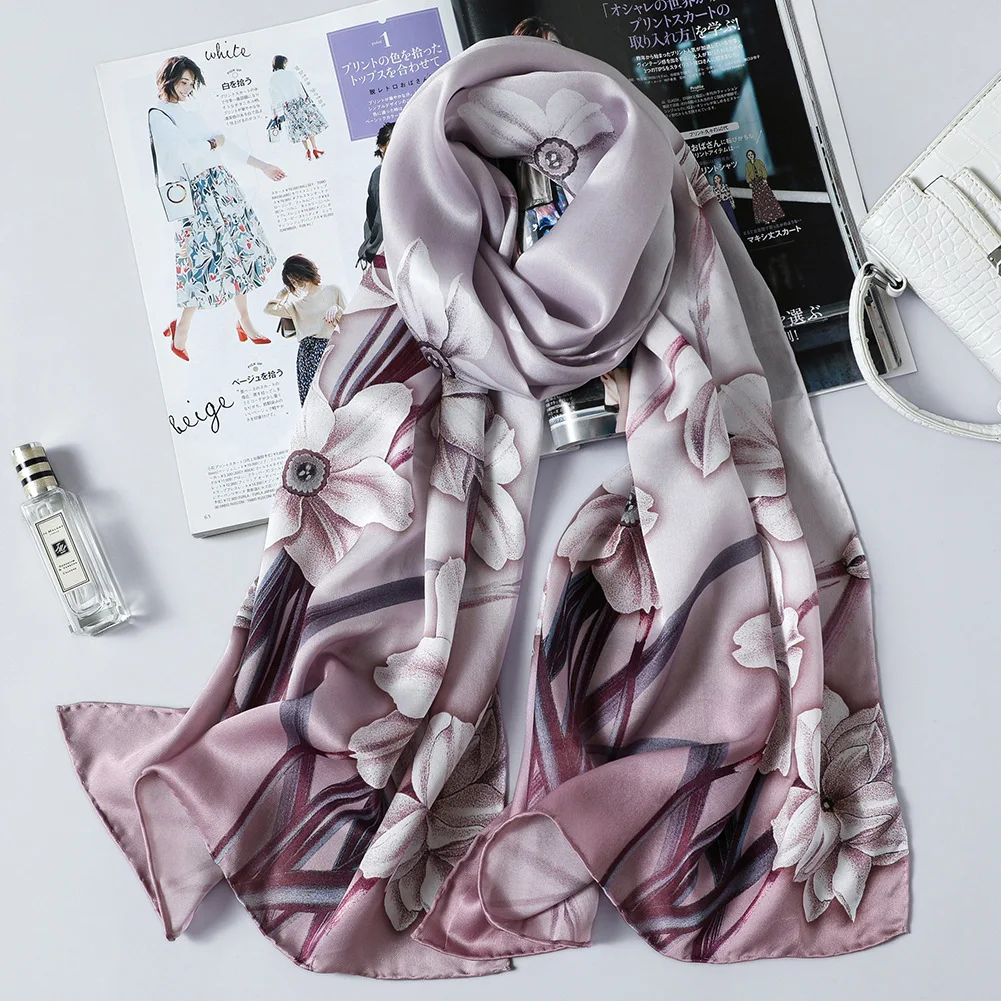 Goedkoop DANKEYISI Pure Zijde Sjaal Vrouwen Sjaals Zachte Lange Print Zijden Sjaals Lady Designer Bandana Strand Stola Hijab Sjaal