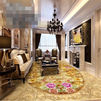 

beibehang decoration painting picture Chinese rich color carving Peony blessing word floor painting papel de parede 3d flooring