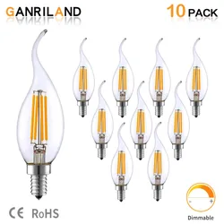 E14 220V LED Lamp C35 4W Dimmable LED Filament Candle Bulbs Candelabra Flame Bent Tip 35W Incandescent Equivalent freeshipping