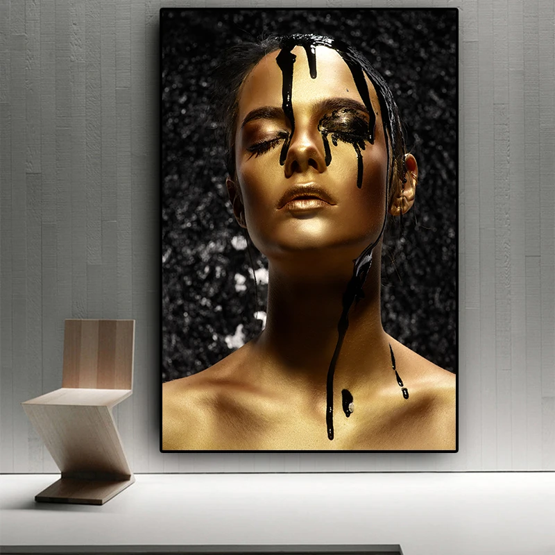 

Nordic Black and Gold Nude African Art Sexy Woman Oil Painting on Canvas Cuadros Posters and Prints Wall Picture for Living Room