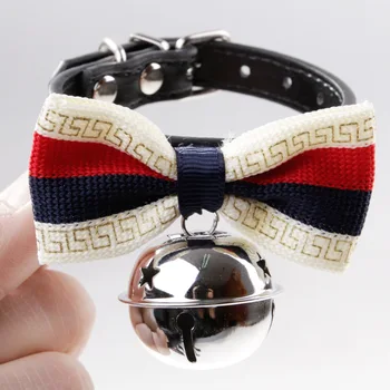 

Stripe Bowknot Pet Collar with Bell Gentleman Style Puppy Collar Knit Necktie For Small Cat&Dog Custume Shirts Suit Accessories
