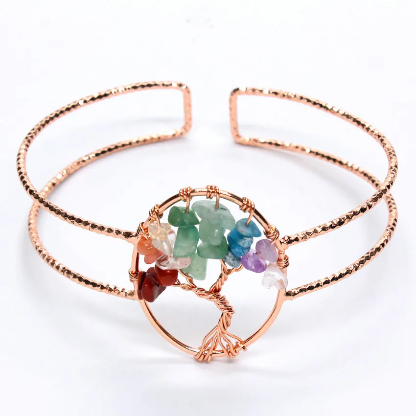 100-Unique 1 Pcs Rose Gold Color Tree of Life Colorful Rainbow Stone Bangle For Female Gift | Украшения и аксессуары
