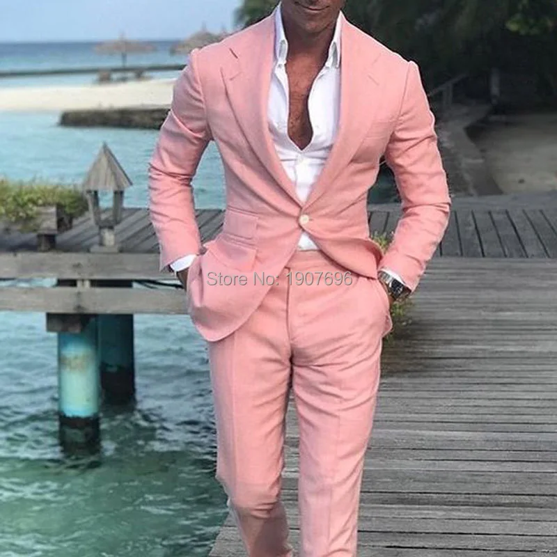 Traje Rosa ajustado para hombre, chaqueta de piezas con pantalones, para novio, boda, baile de graduación|Trajes| - AliExpress