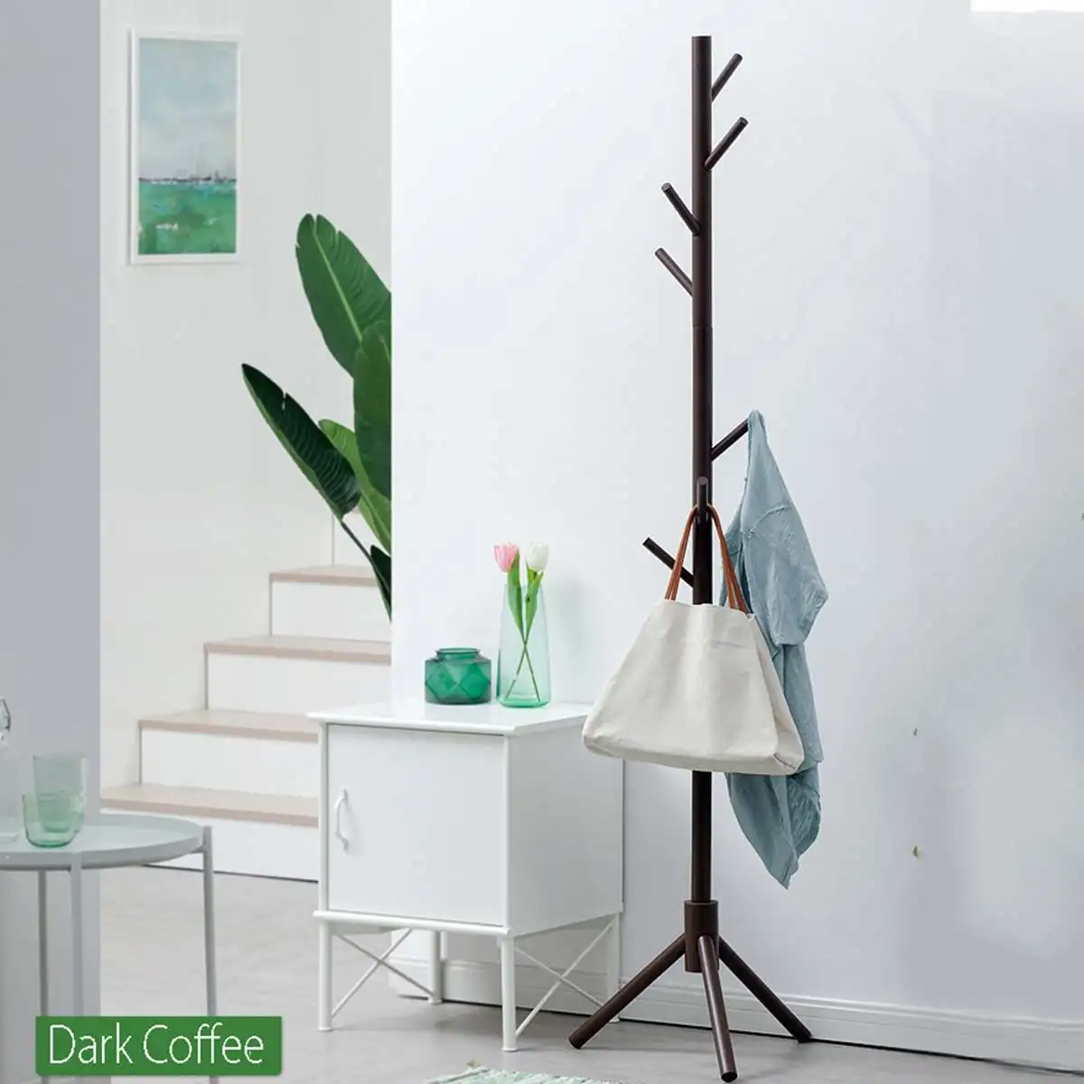 

8-Hooks Solid Wood Hanger Floor Standing Coat Rack Home Furniture Clothes Hanging Storage Rack Wood Hanger Bedroom Drying Rack