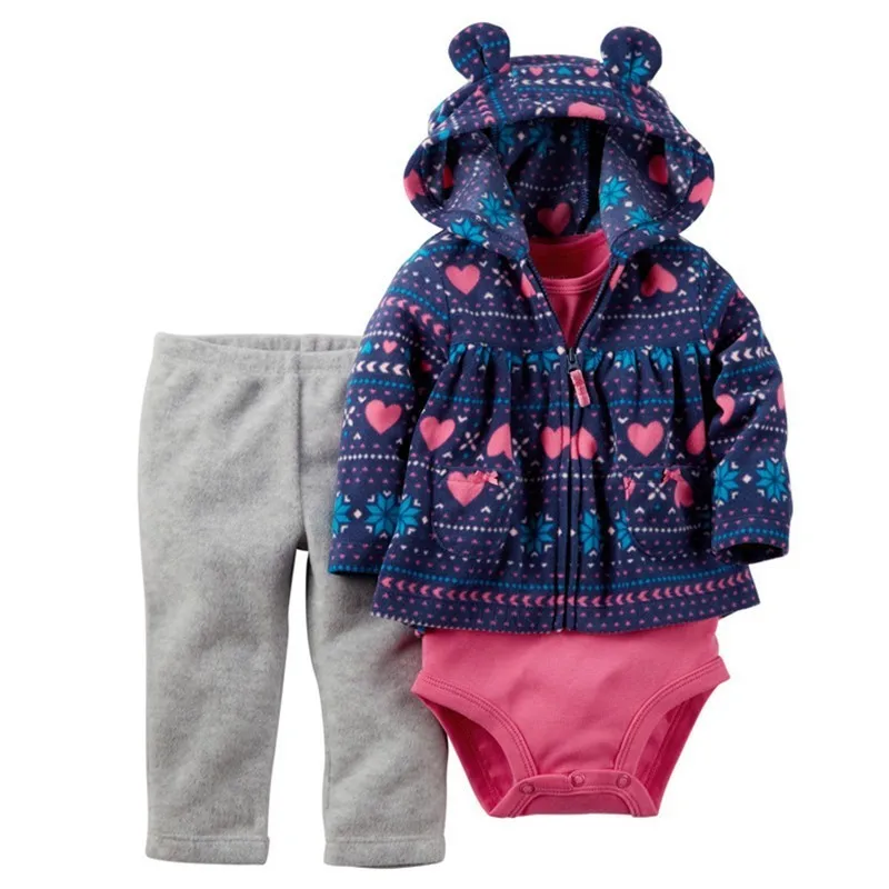 Хлопковый комплект одежды для маленьких девочек, весенняя одежда для маленьких девочек, 3 предмета, детские комбинезоны, модная одежда для новорожденных, Roupas Bebe, пальто с капюшоном
