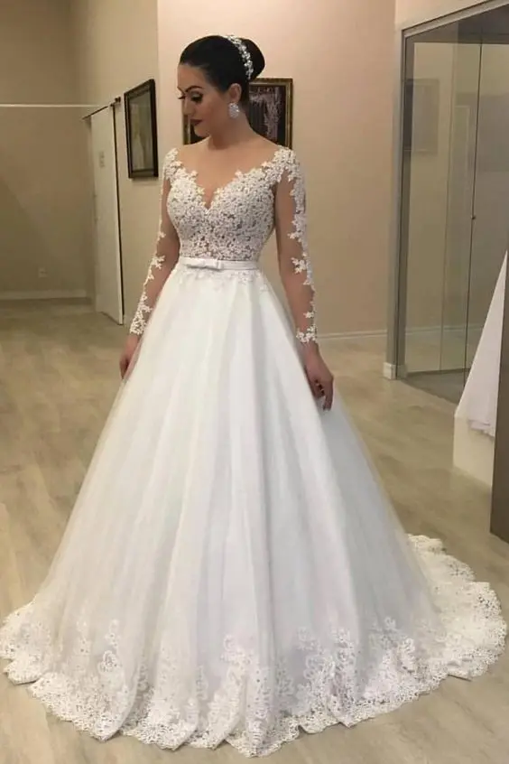 Высокое качество свадебное платье с рукавами Свадебные платья для невесты на заказ Superbweddingdress