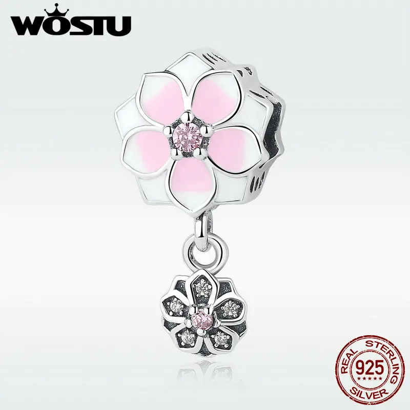 

WOSTU Spring New 925 Sterling Silver Magnolia Bloom Dangle Charm Fit Original WST Charm Bracelet Authentic Jewelry Gift
