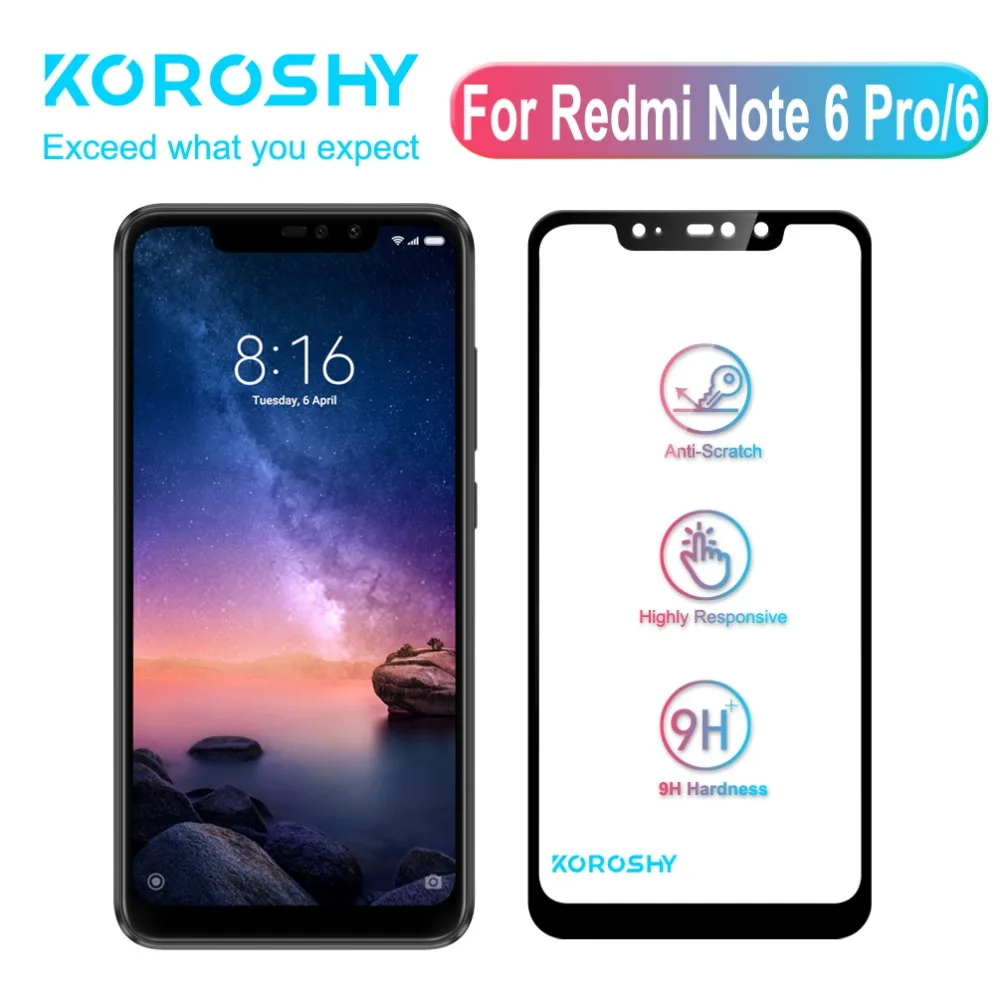 

KOROSHY 9H Tempered Glass for Xiaomi Redmi Note 6 Pro Note6 Pro Screen Protector Full Cover HD Clarity Ultra Thin Glass Film