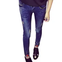 Зимний Бархат Высокого Ждать Друг Skinny Jeans Женщины Рваные Джинсы Губы Вышивка Брюки Женские Джинсовые Брюки Карандаш Плюс Размер XXXXL