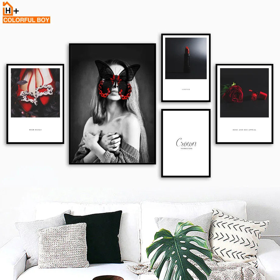

Sexy Girl High Heels Lipstick Flower Quotes Wall Art Canvas Painting Nordic Posters Prints Wall Pictures For Living Room Decor